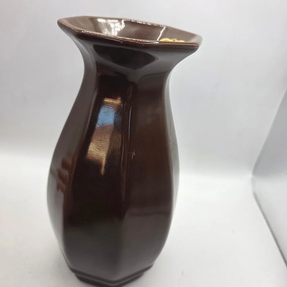Vintage Royal Haeger Dundee Illinois Brown Glazed Art Pottery Vase Original Labe